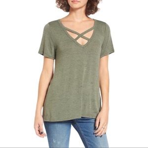 SOCIALITE Olive Green Criss Cross Neckline Top L